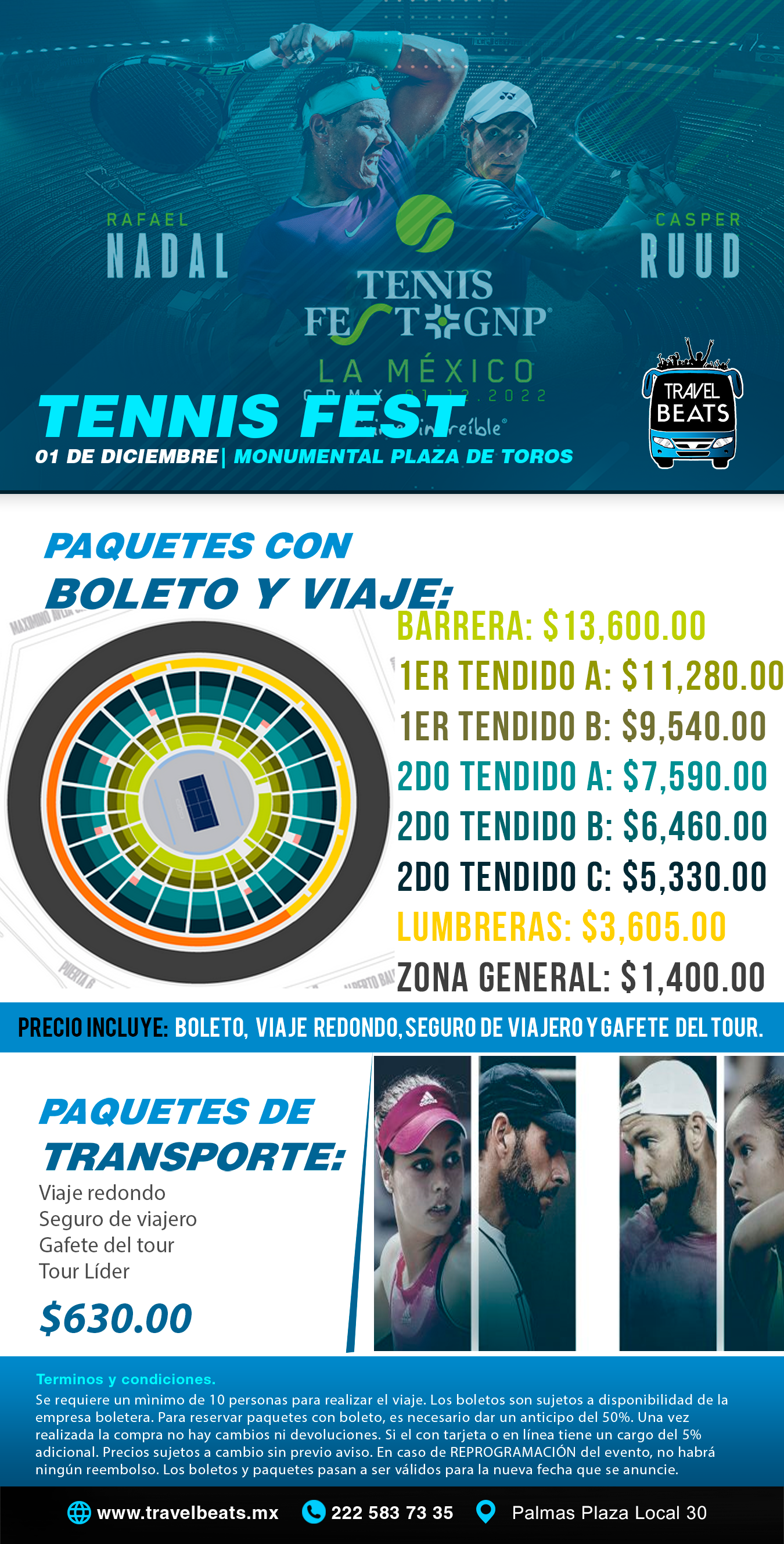 Tennis Fest 2022| Boleto y viaje desde Puebla | Travel Beats