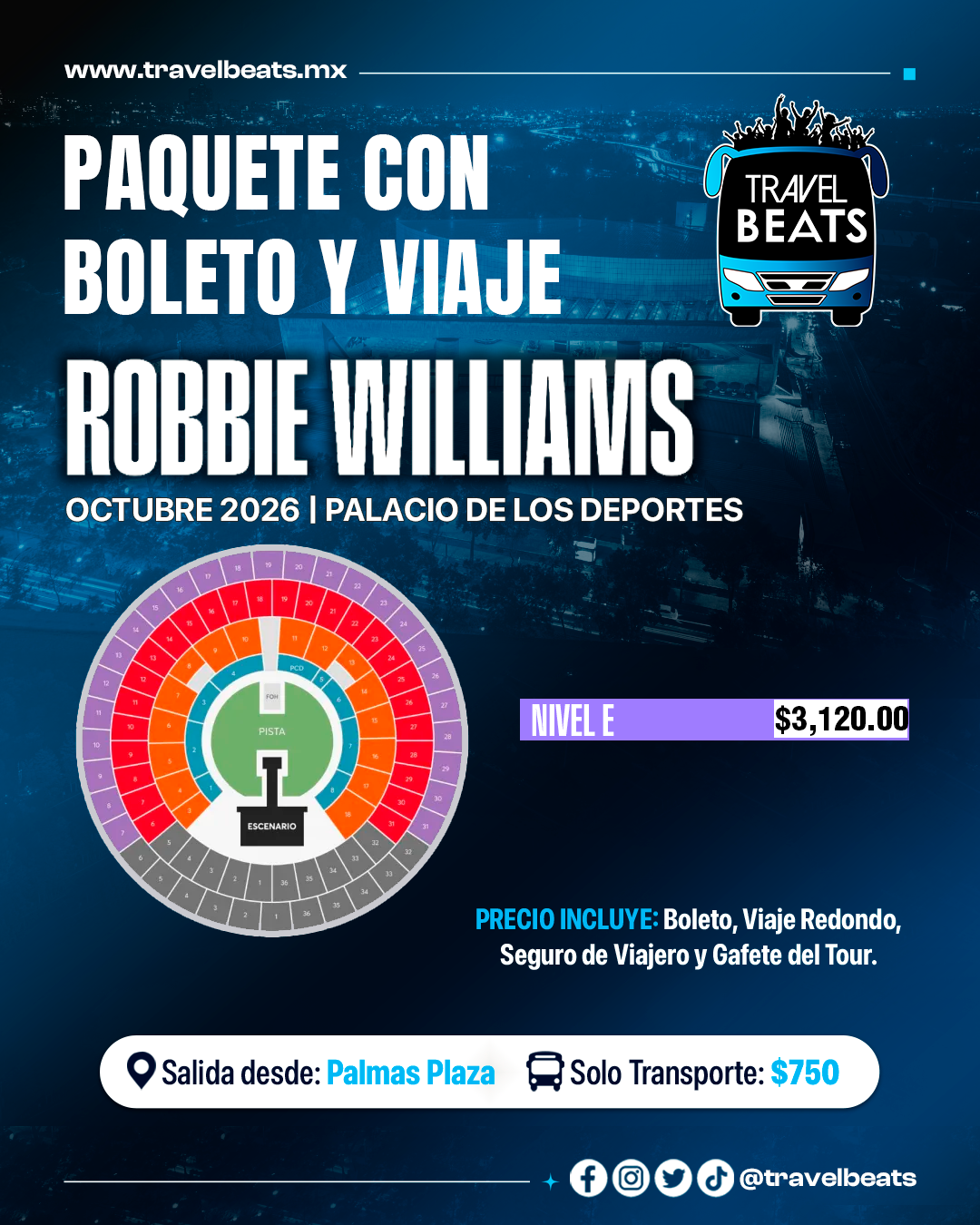 Robbie Williams en México 2026 | Boleto y viaje desde Puebla | Travel Beats